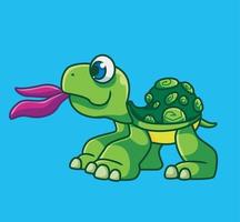 cute cartoon turtle eating leaf. isolated cartoon animal illustration vector