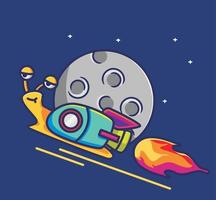 cute snail to the moon rocket astronaut. cartoon technology concept Isolated illustration. Flat Style suitable for Sticker Icon Design Premium Logo vector