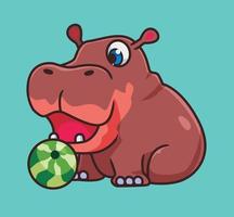 cute cartoon hippopotamus eating watermelon. isolated cartoon animal illustration vector