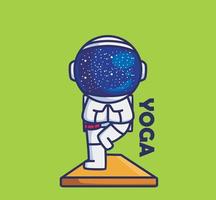 lindo astronauta en pose de yoga saludable. concepto de deportes de viaje de dibujos animados ilustración aislada. estilo plano adecuado para el vector de logotipo premium de diseño de icono de etiqueta. personaje mascota