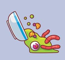 deliciosa larva de gusano en un bol. ilustración de halloween de animales de dibujos animados aislados. estilo plano adecuado para el vector de logotipo premium de diseño de icono de etiqueta. personaje mascota