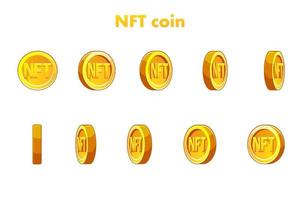 moneda de oro vectorial nft. moneda de animación nft, paso a paso. criptomoneda, moneda de internet nft-token del futuro vector