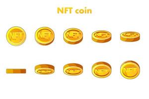 Vector Gold NFT coin. Animation NFT coin, step by step. Cryptocurrency, NFT-token Internet currency of the future.