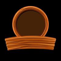 Wooden board and round frame for graphic design. Vector illustration of blank game frame templates.