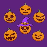 Set of Spooky Pumpkin cartoon, Halloween Party. Vector illustration
