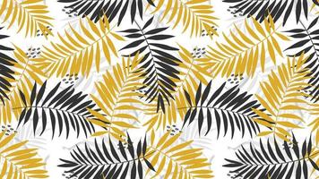 Seamless horizontal vector pattern with black and gold palm leaves on a white background