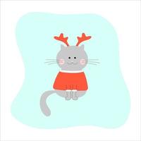 lindo gato para el día de navidad. gato en un suéter rojo y con cuernos de ciervo vector