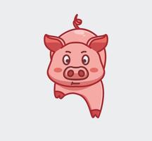 cute pig walking to the front slowly. cartoon animal nature concept Isolated illustration. Flat Style suitable for Sticker Icon Design Premium Logo vector. Mascot Character vector