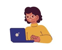 mujer usando laptop vector