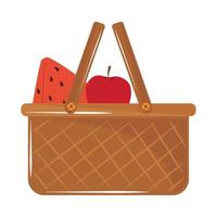 fruits and picnic basket vector