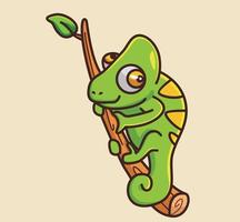 cute chameleon hug a branch. cartoon animal nature concept Isolated illustration. Flat Style suitable for Sticker Icon Design Premium Logo vector. Mascot Character vector