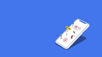 sociaal media Leuk vinden, hart en emoji pictogrammen vliegend in 3d mobiel, blanco Oppervlakte Aan links kant naar ontwerp uw tekst enz, 3d renderen video