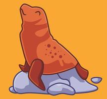 lindo animal de foca de pie sobre piedras. ilustración animal de dibujos animados aislados. vector de logotipo premium de diseño de icono de etiqueta de estilo plano. personaje mascota