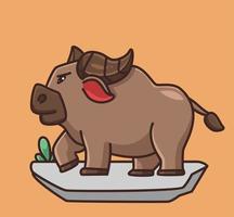 cute buffalo strong. cartoon animal nature concept Isolated illustration. Flat Style suitable for Sticker Icon Design Premium Logo vector. Mascot Character vector