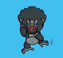 lindo enojado boca grande dar una advertencia bebé joven gorila mono mono negro. animal aislado dibujos animados estilo plano icono ilustración premium vector logo pegatina mascota