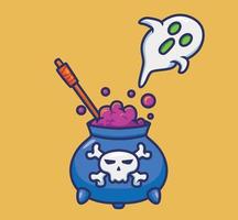 cute witch cauldron soul. cartoon halloween event concept Isolated illustration. Flat Style suitable for Sticker Icon Design Premium Logo vector. Mascot character vector