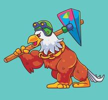 cartoon eagle holding hammer. Isolated animal illustration. Flat Style Sticker Icon Premium vector