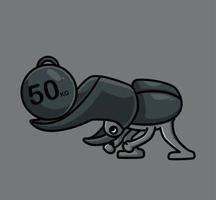cute rhinoceros beetles lift weight gym fitness. cartoon animal sports concept Isolated illustration. Flat Style suitable for Sticker Icon Design Premium Logo vector. Mascot character vector