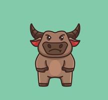 cute baby buffalo mad angry. cartoon animal nature concept Isolated illustration. Flat Style suitable for Sticker Icon Design Premium Logo vector. Mascot Character vector