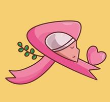 mujer con cáncer de mama con una flor. ilustración aislada del concepto de cáncer de mujer de dibujos animados. estilo plano adecuado para el diseño de iconos de pegatinas vector de logotipo premium