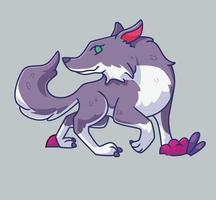 cartoon wolf walking. Isolated animal illustration. Flat Style Sticker Icon Premium vector