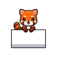 Cute little red panda cartoon with blank sign vector