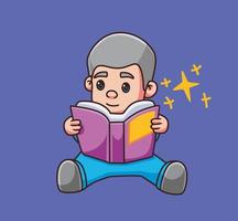 lindos niños leyendo un libro. ilustración de persona de dibujos animados aislado. vector de elemento de etiqueta de estilo plano