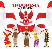 cartel de la independencia de indonesia que celebra la independencia de la república de indonesia el 17 de agosto vector