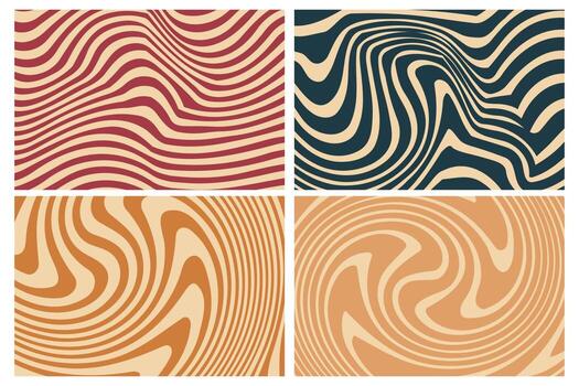 Groovy hippie 70s backgrounds with waves swirl twirl pattern vector