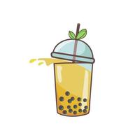 Bubble tea vector icon with tea leaf