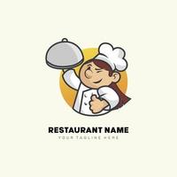 mujer chef panadero ilustración logo maskot para restaurante de comida vector