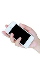 female hand holding mobile smartphone photo