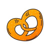 Pretzel krindel with salt bakery product in cartoon style isolated on white background, elemet for beer fest design, hand drawn Oktoberfest symbol vector