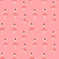 Seamless pattern with cute prima ballerina in pink tutu in different poses on pink background, dancer ornament for textile print, wrapping paper or wallpaper vector
