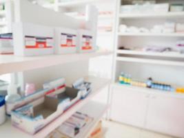 Pharmacy store shelves interior with blurred background photo
