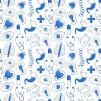 Seamless medical specialties pattern on white background for packaging design, wrapping paper, fabric or textile print, wallpaper for medical conference, hospital theme vector