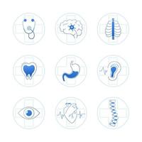 Medical specialties icon set isolated on white background, design element for scientific conference or infographic vector