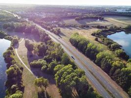 Beautiful aerial view of Gorgeous lake at Milton Keynes England UK photo