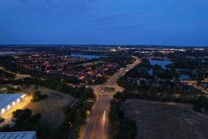 Night Aerial View of British Motorways with illuminated Roads and Traffic photo