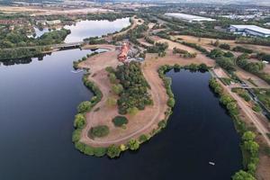 Beautiful aerial view of Gorgeous lake at Milton Keynes England UK photo