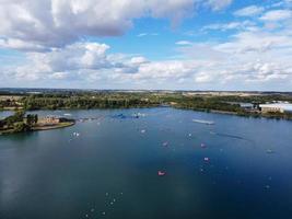 Beautiful aerial view of Gorgeous lake at Milton Keynes England UK photo