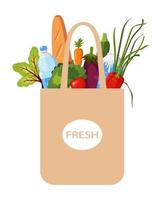 bolsa con comestibles, verduras frescas vector