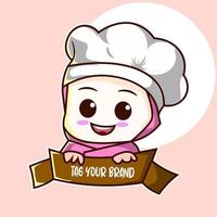 Premium vector l mascot chef cute woman . free downloads. mascot logo.