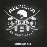 Skateboard club badge on the chalkboard. Vector illustration.