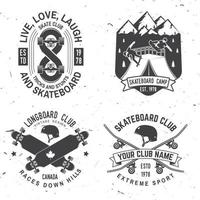 conjunto de insignias del club de skateboard y longboard. ilustración vectorial vector