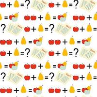 Seamless Pattern Back to School, Math, Formula with Apples and Pears, Hand Drawn Vector