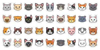 Different type of vector cartoon cat faces
