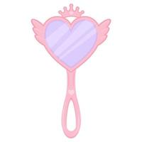 espejo princesa rosa con corona. marco de mano de dibujos animados en forma de corazón para decoración de cumpleaños de niñas. Ilustración de vector lindo aislado sobre fondo blanco.