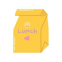 Lunch for student in paper bag, vector flat illustration on white background