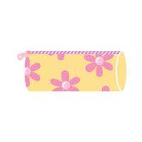 School pencil case for girl with flowers, vector flat illustration on white background